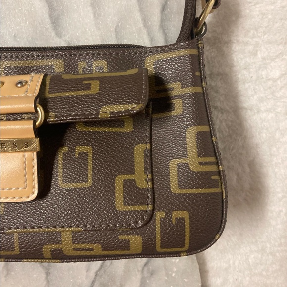 Guess y2k Vintage Monogram Mini Baguette Bag Purse Faux Leather Brown - Picture 4 of 10